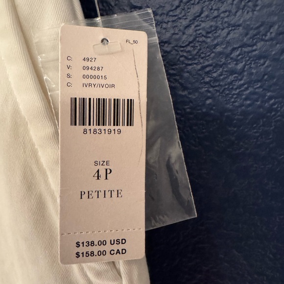 Anthropologie Maeve Women's Ivory White Cropped Cotton Pants Size 4P, 10, & 12 - Picture 4 of 11